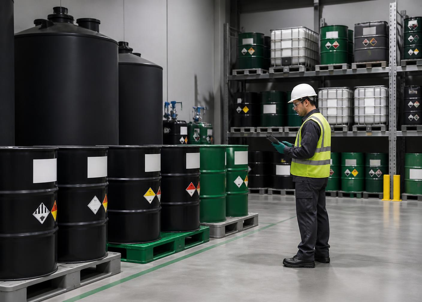 Área de armazenamento de resíduos industriais devidamente identificada